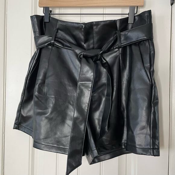 Black Leather Women Shorts - Picture 1 of 9
